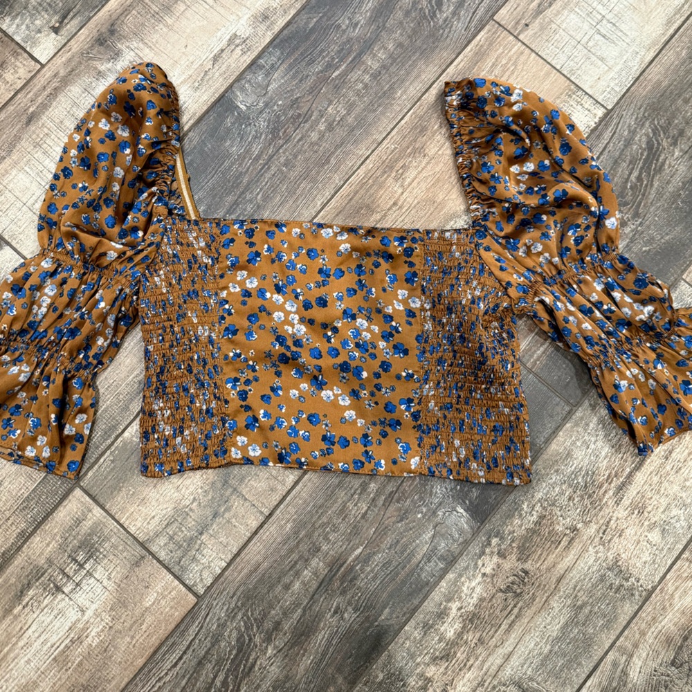 VICI Brown Floral Smoked Crop Top Size Medium